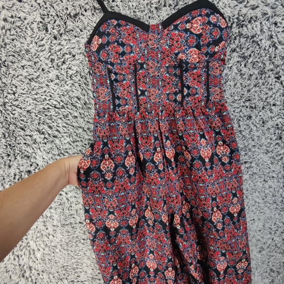 Band of‎ Gypsies Womens XS Jumpsuit Wide Leg Dark Floral Smocked Boho Romper - Picture 8 of 11